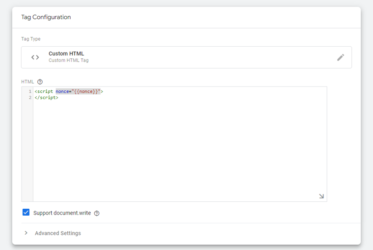 Custom HTML Tag Configuration