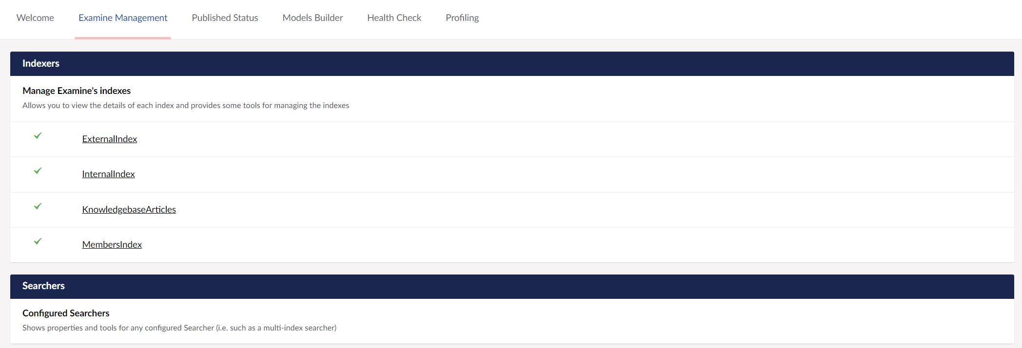 Knowledgebase Index in Umbraco Back Office